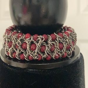 Costume jewelry Silver/red elastic band bracelet